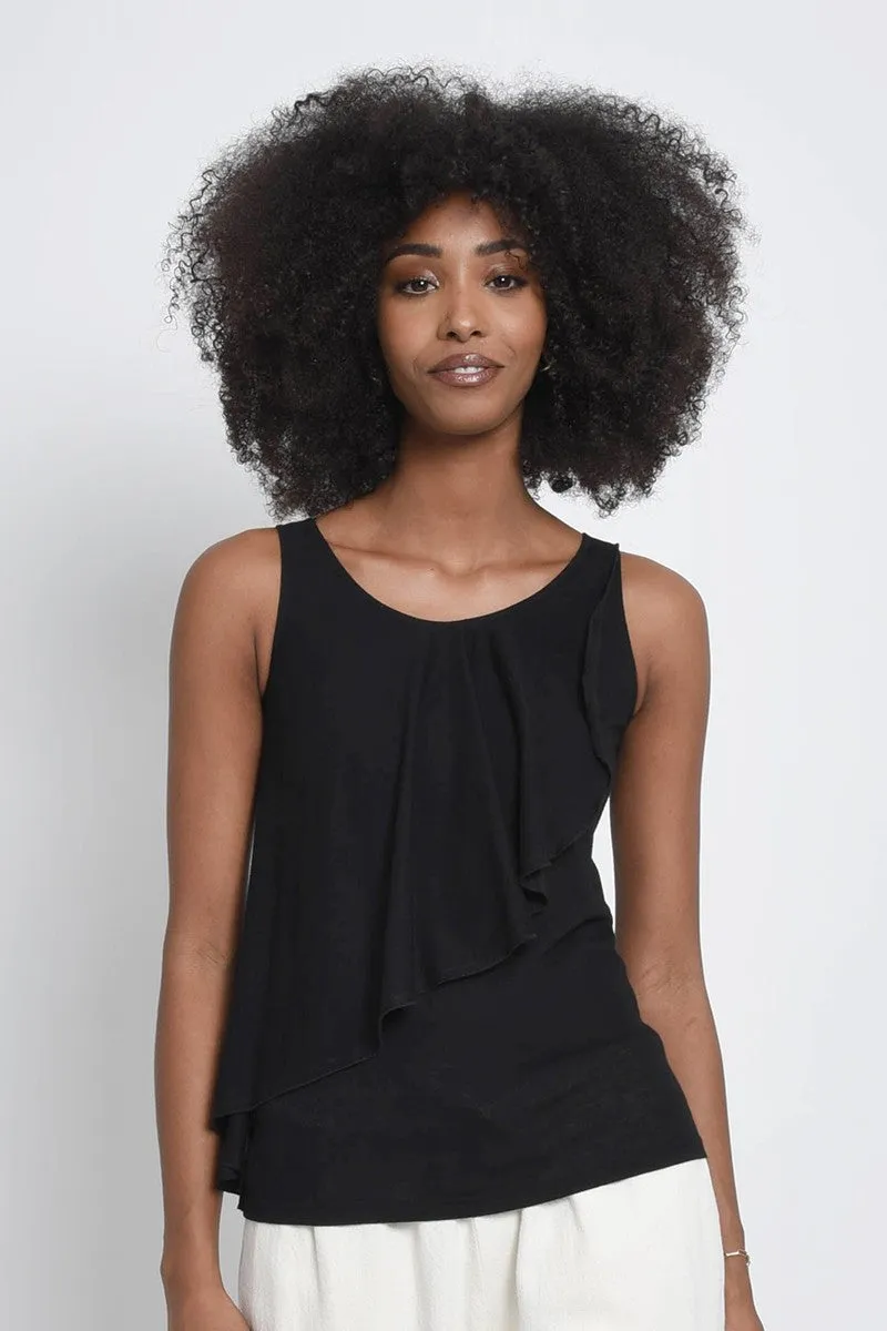 Asymmetric Overlay Tank Top - Black