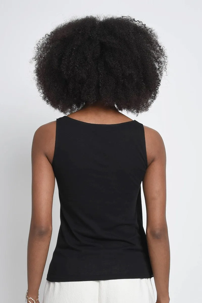 Asymmetric Overlay Tank Top - Black