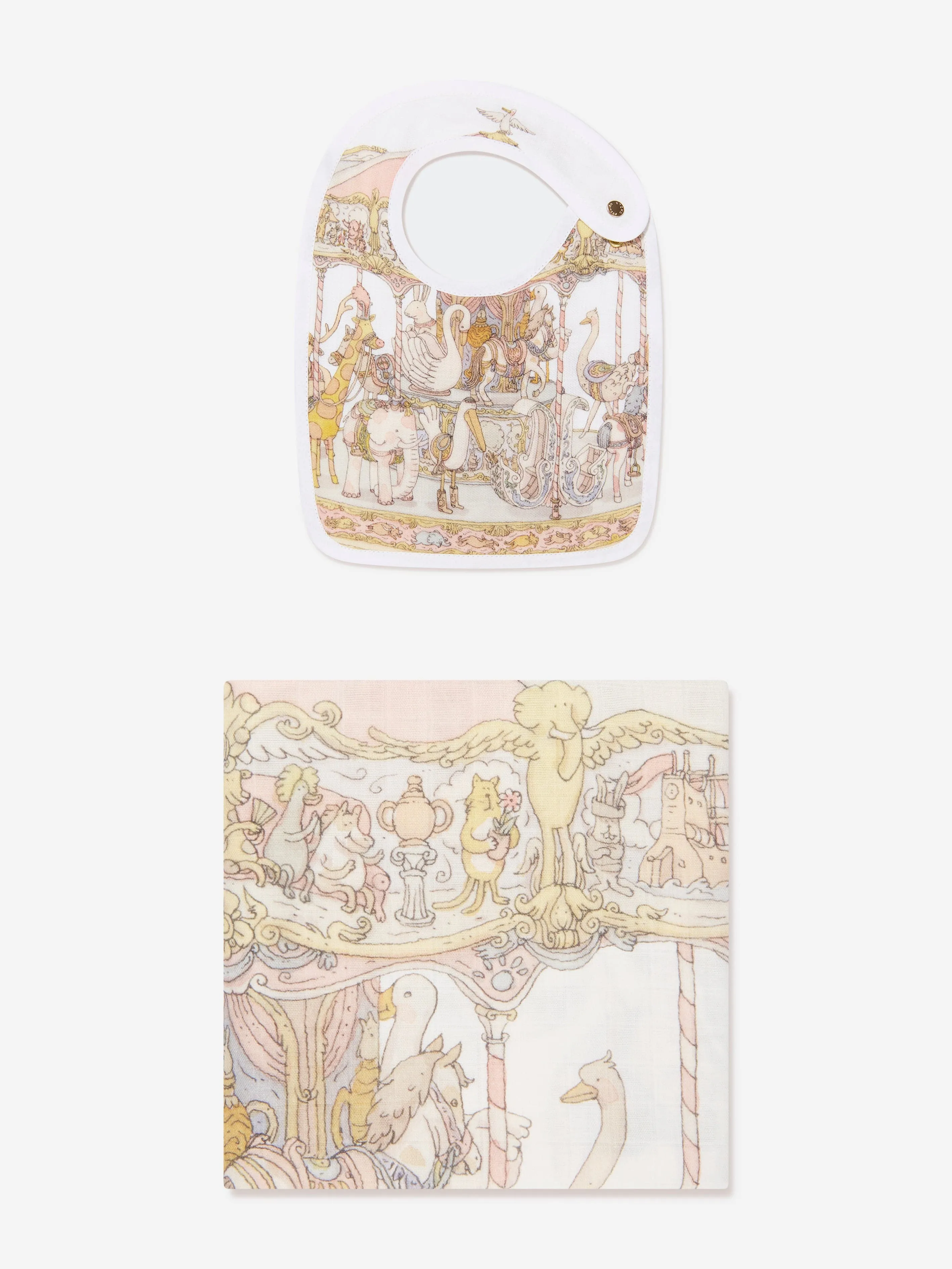 Atelier Choux Baby Girls Carousel Swaddle And Small Bib Gift Box Set in Pink