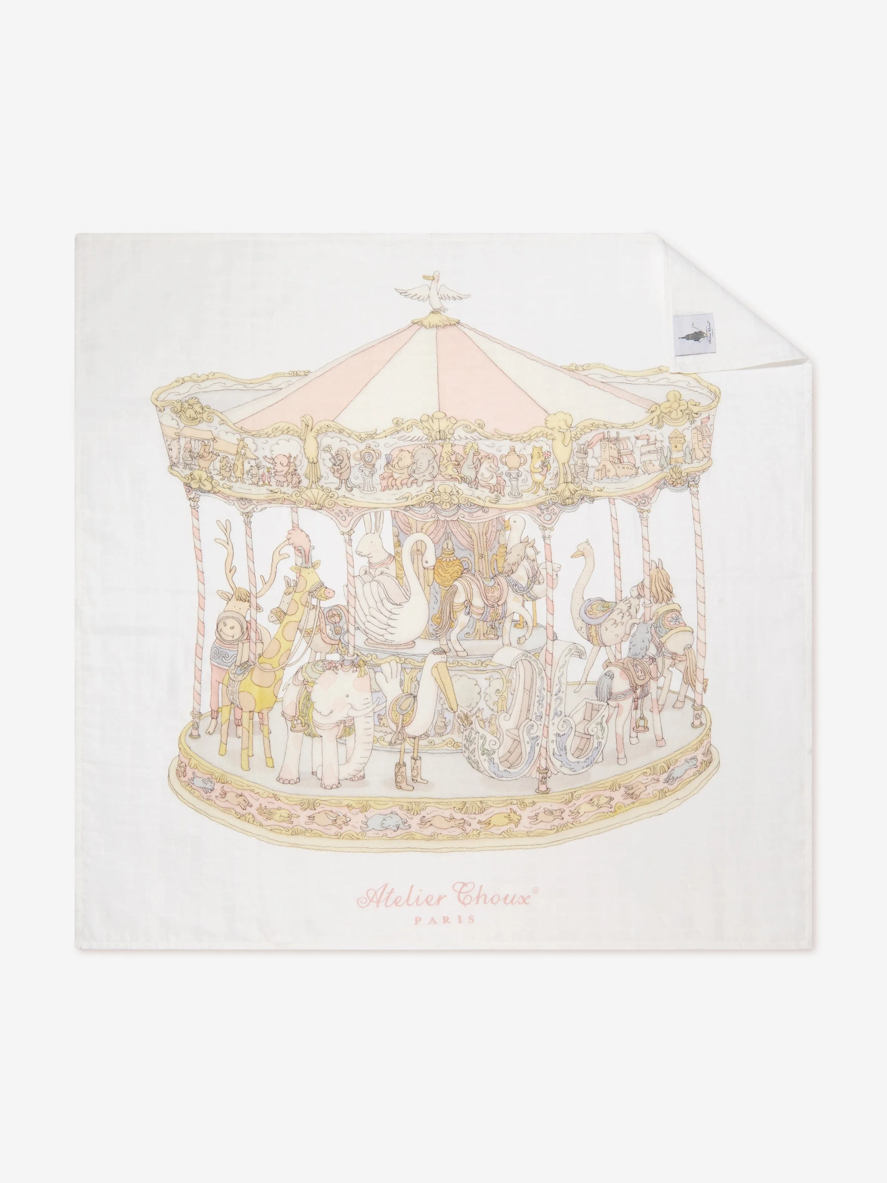 Atelier Choux Baby Girls Carousel Swaddle And Small Bib Gift Box Set in Pink