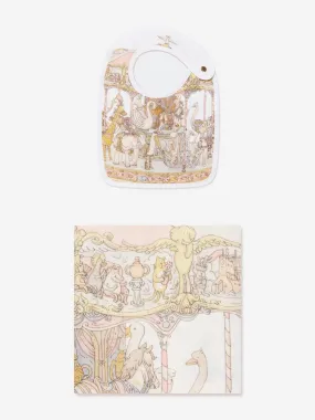 Atelier Choux Baby Girls Carousel Swaddle And Small Bib Gift Box Set in Pink