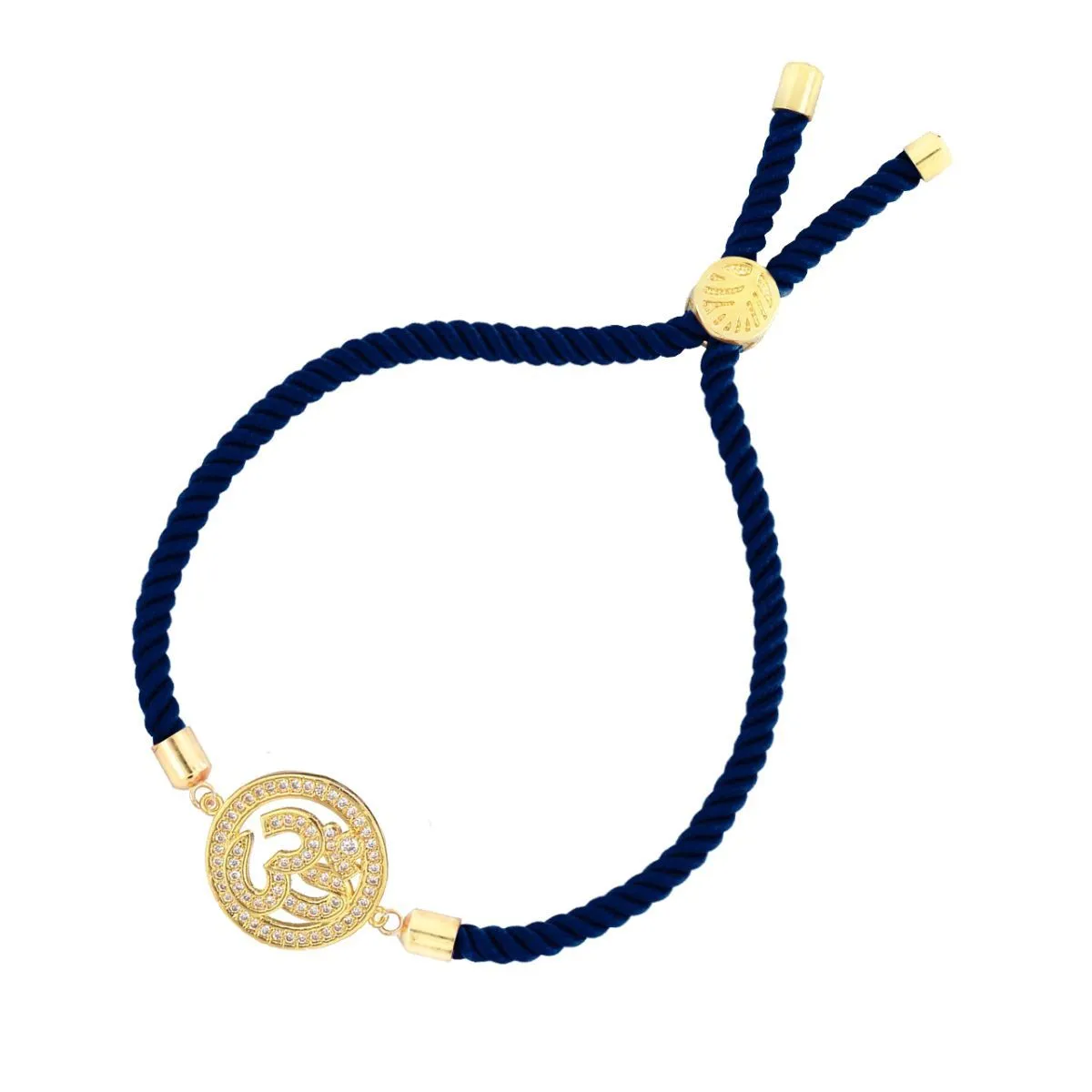 Aum Om 18K Gold Blue American Diamond Adjustable Thread Bracelet