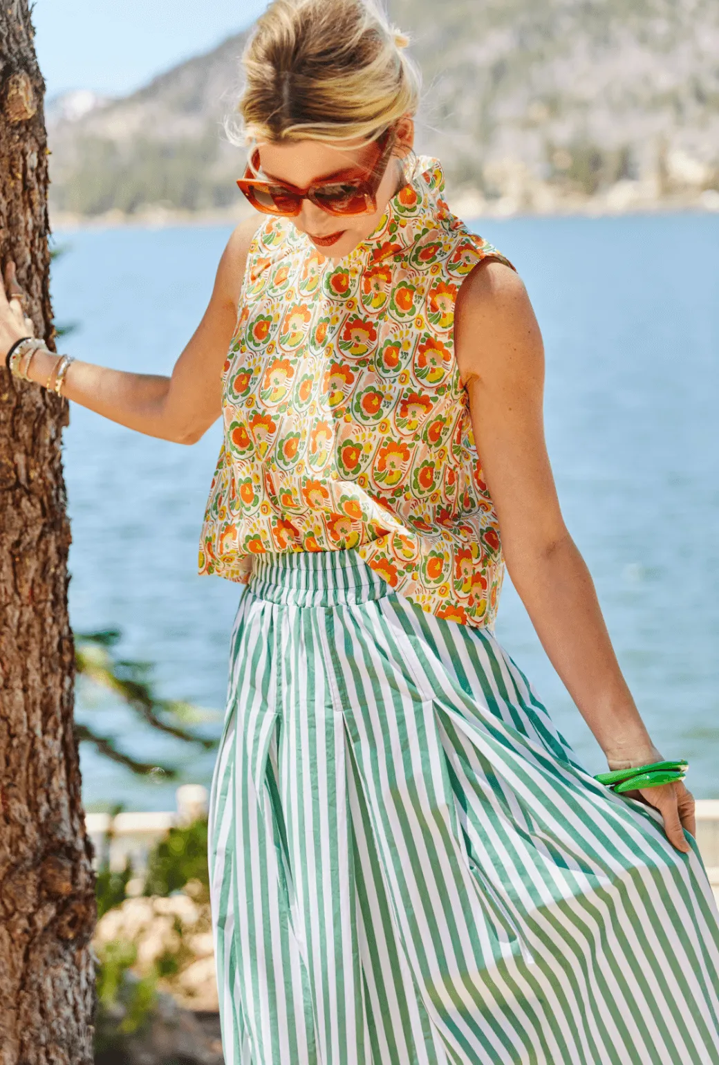 Awning Stripe Maxi Skirt - Green