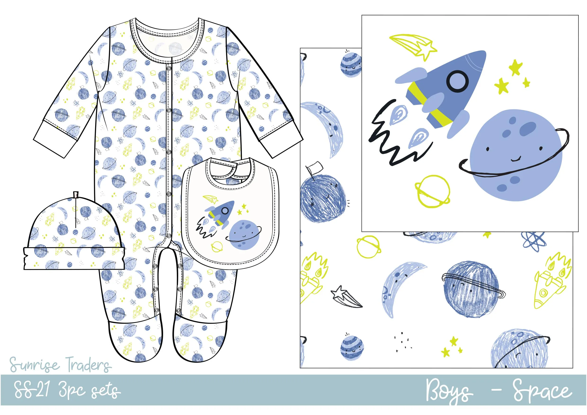 Baby 3 Piece Layette Gift Set Rocket (0-9 Months)-GF1263