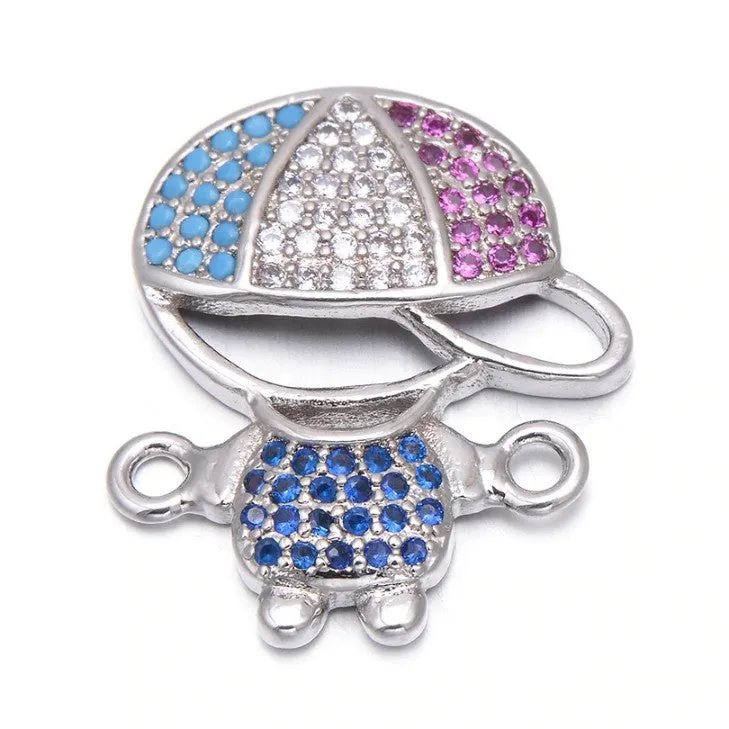 Baby Boy Silver Pink Blue Crystal Cz American Diamond Centre Pcs For Women