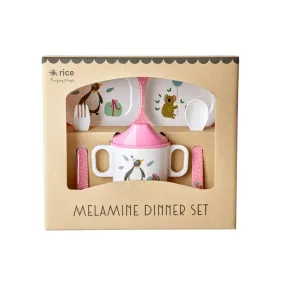 Baby Dinner Set in Gift Box Pink Party Animal Print 4 pcs.