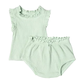 Baby Girls Organic Ruffle Rib 2-Piece Set - Frosty Green