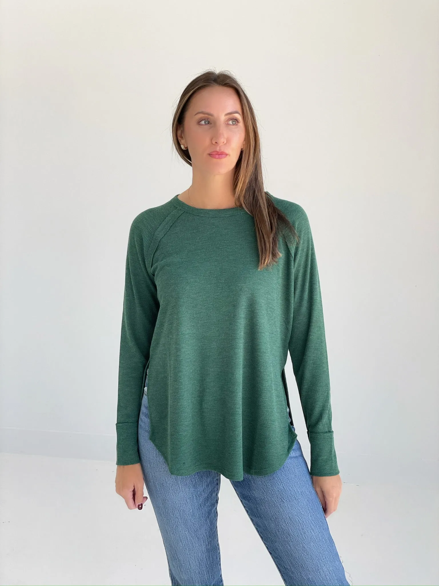 Baby Waffle Top - Dk Green