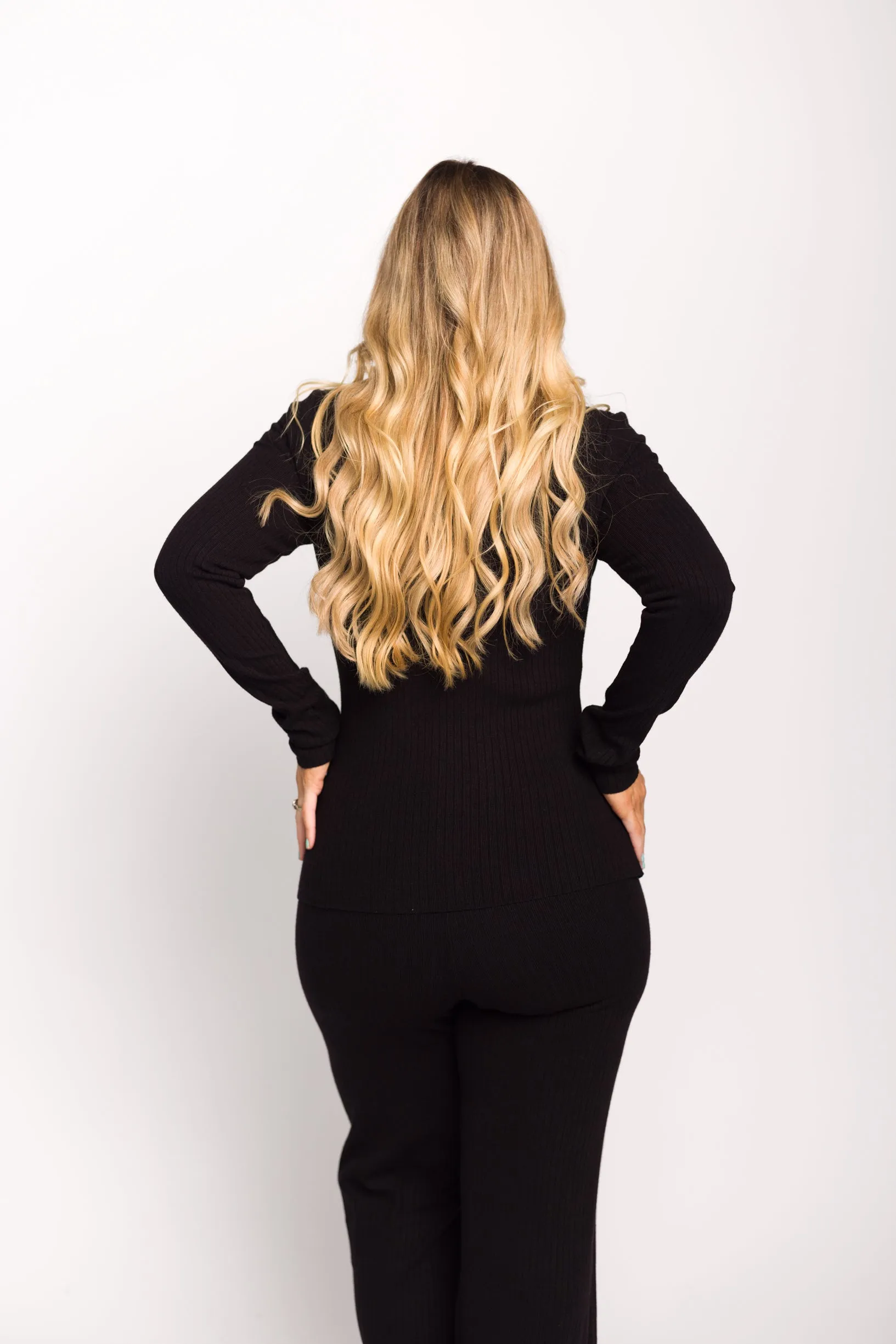 Bailey Petal Hem Long Sleeve and Pants Set in Black