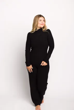 Bailey Petal Hem Long Sleeve and Pants Set in Black