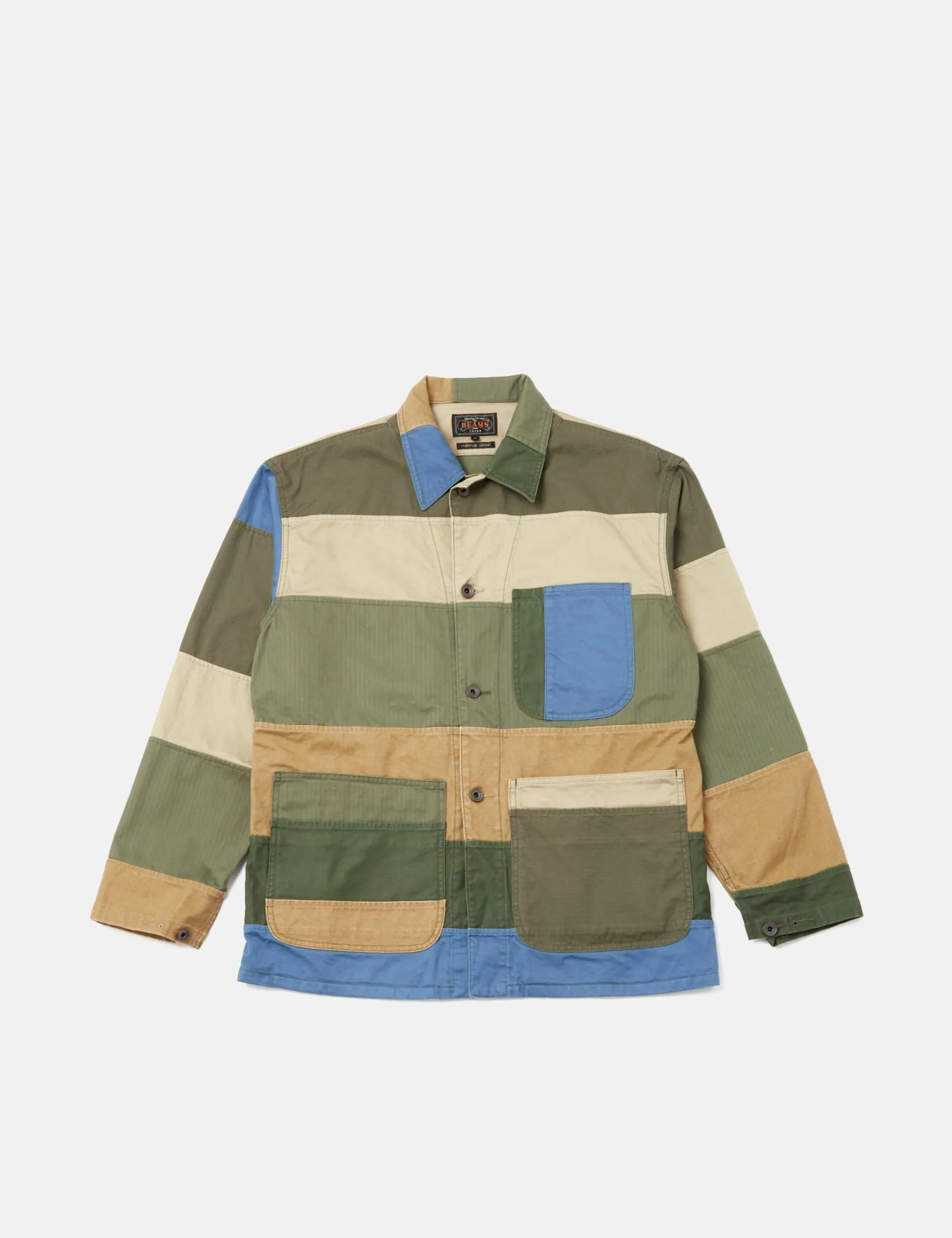 Beams Plus MIL Chore Jacket - Patchwork Green/Beige