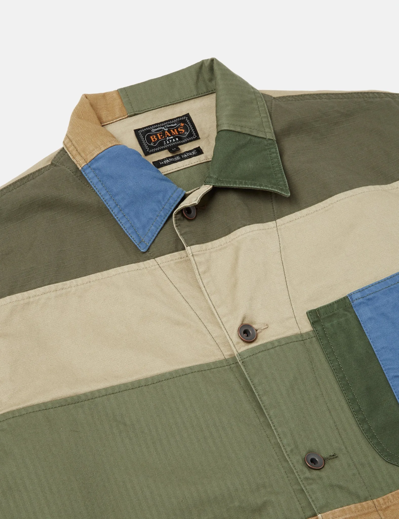 Beams Plus MIL Chore Jacket - Patchwork Green/Beige