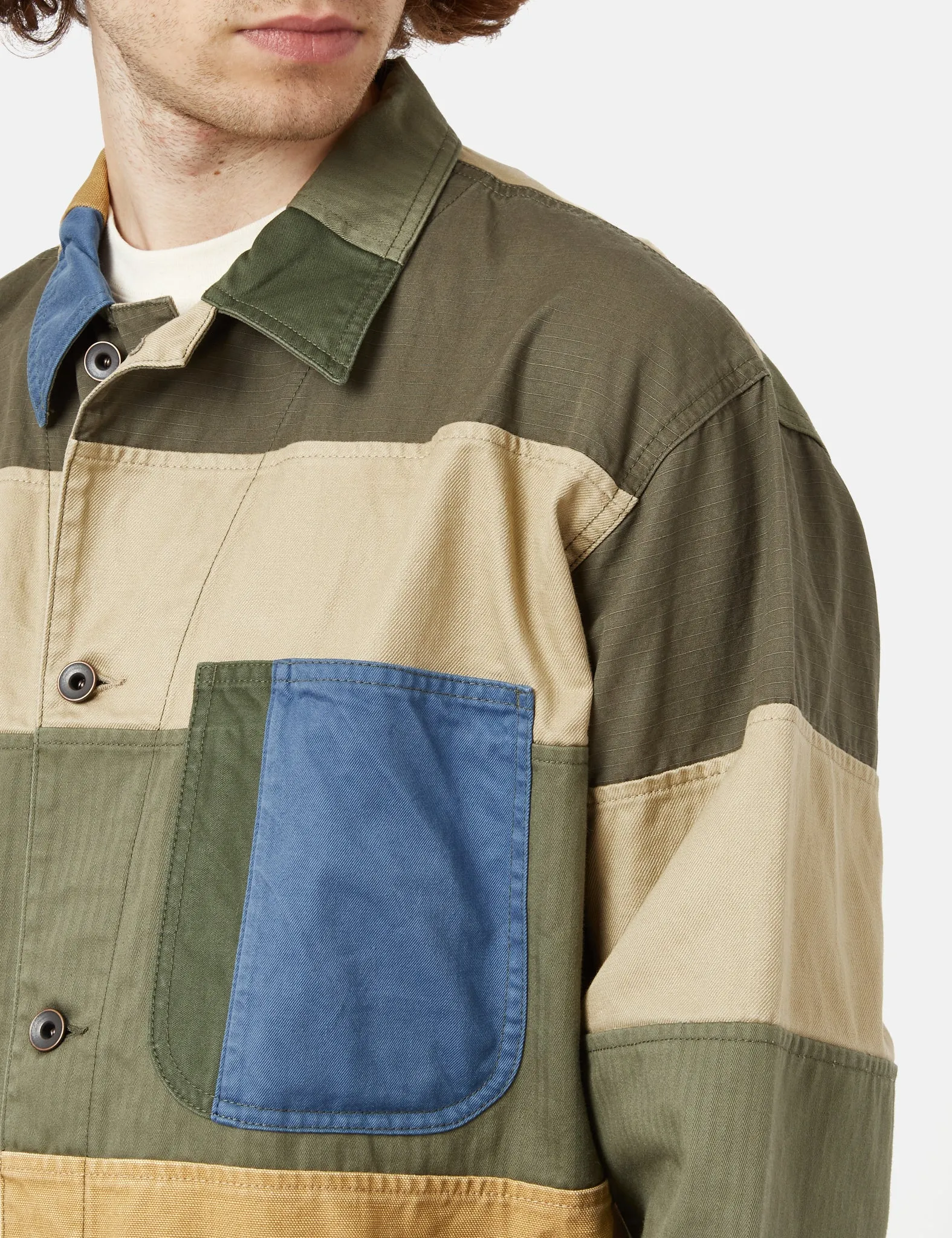 Beams Plus MIL Chore Jacket - Patchwork Green/Beige