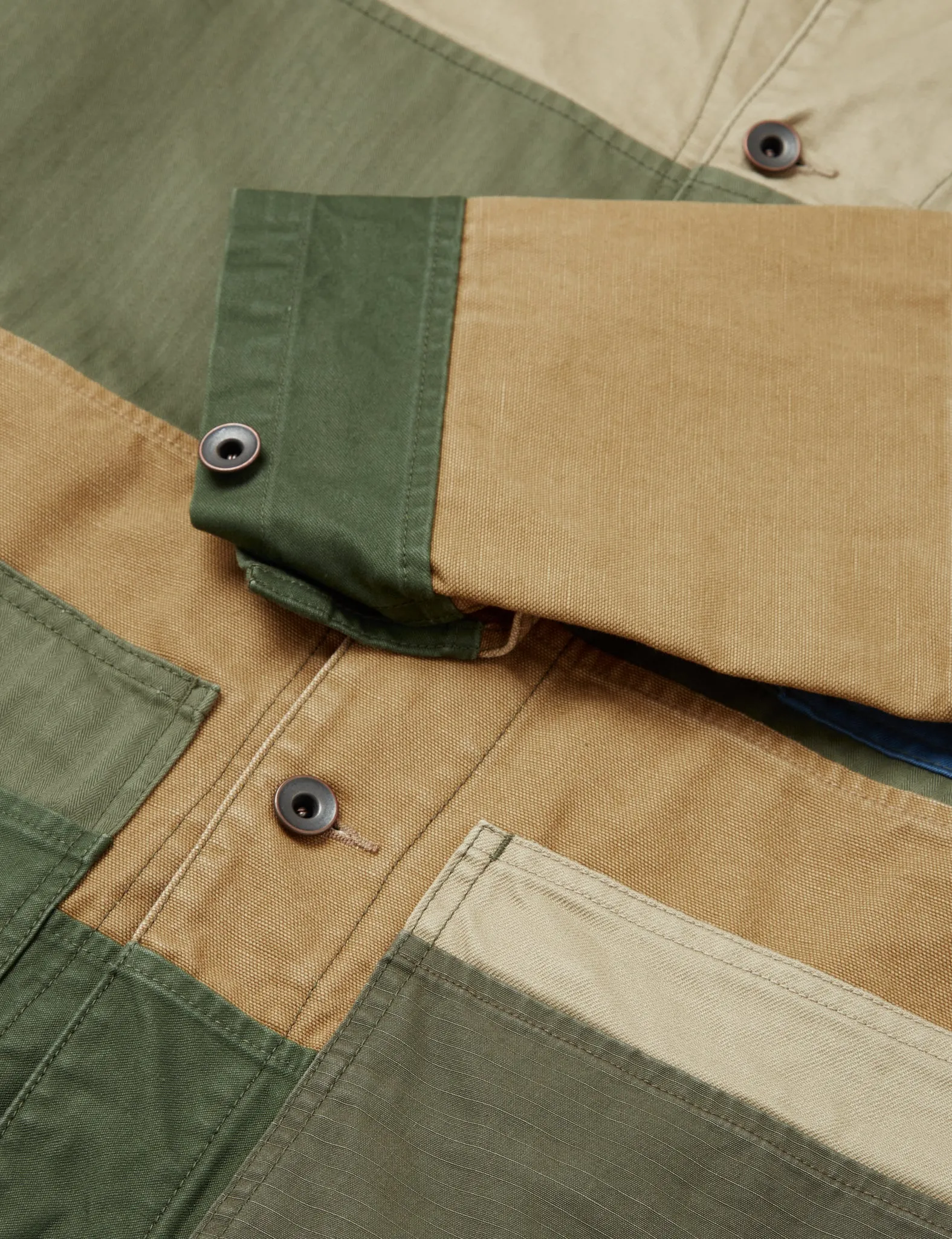 Beams Plus MIL Chore Jacket - Patchwork Green/Beige