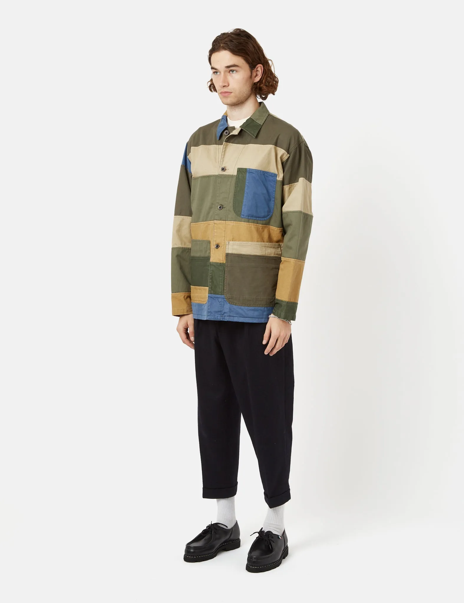 Beams Plus MIL Chore Jacket - Patchwork Green/Beige