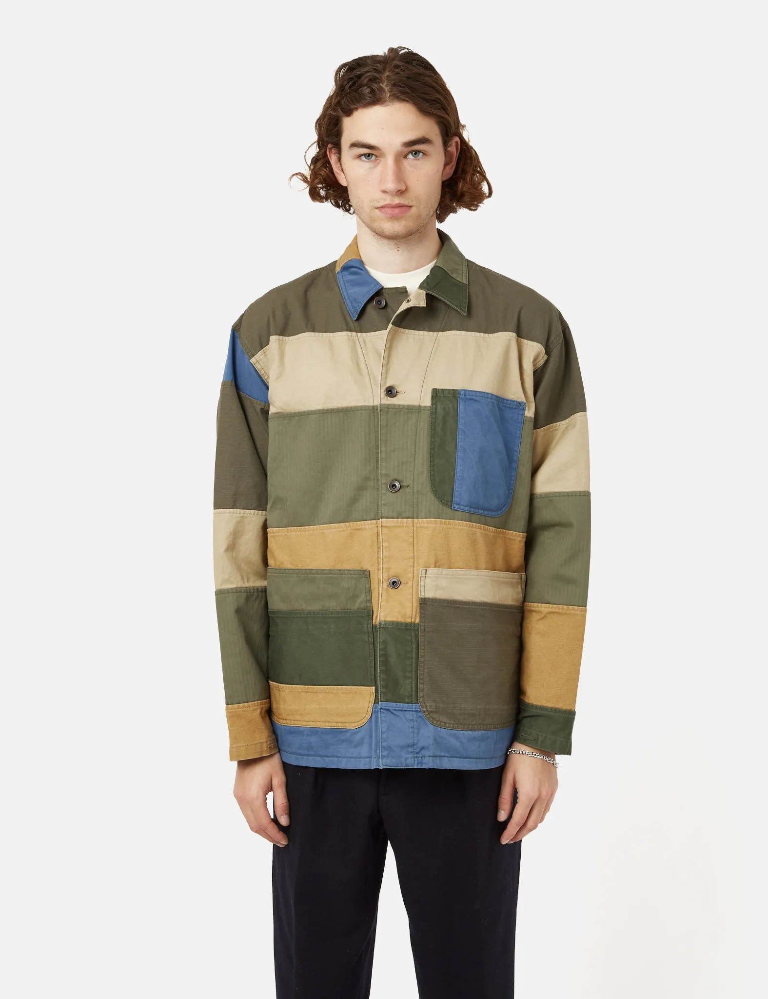 Beams Plus MIL Chore Jacket - Patchwork Green/Beige