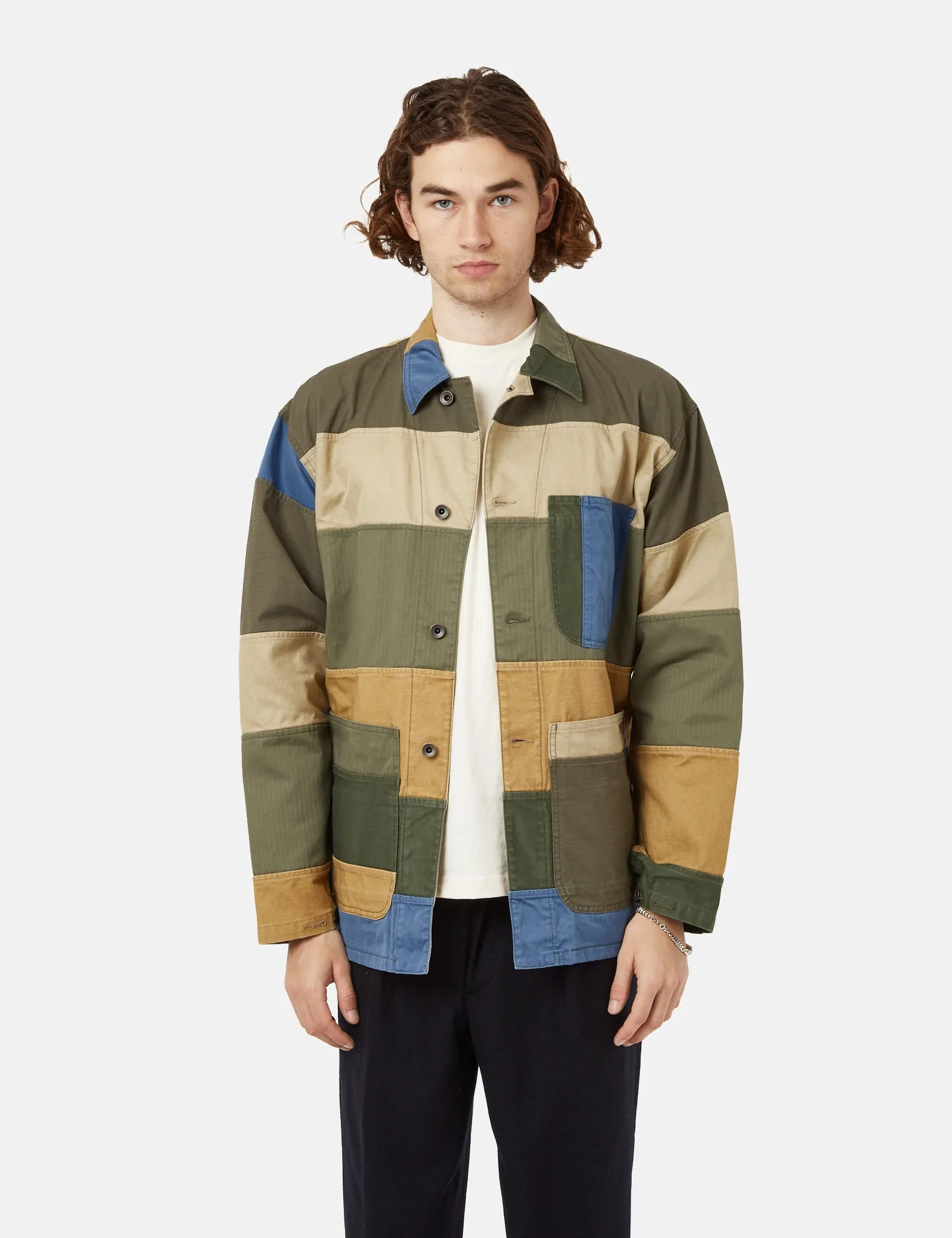 Beams Plus MIL Chore Jacket - Patchwork Green/Beige