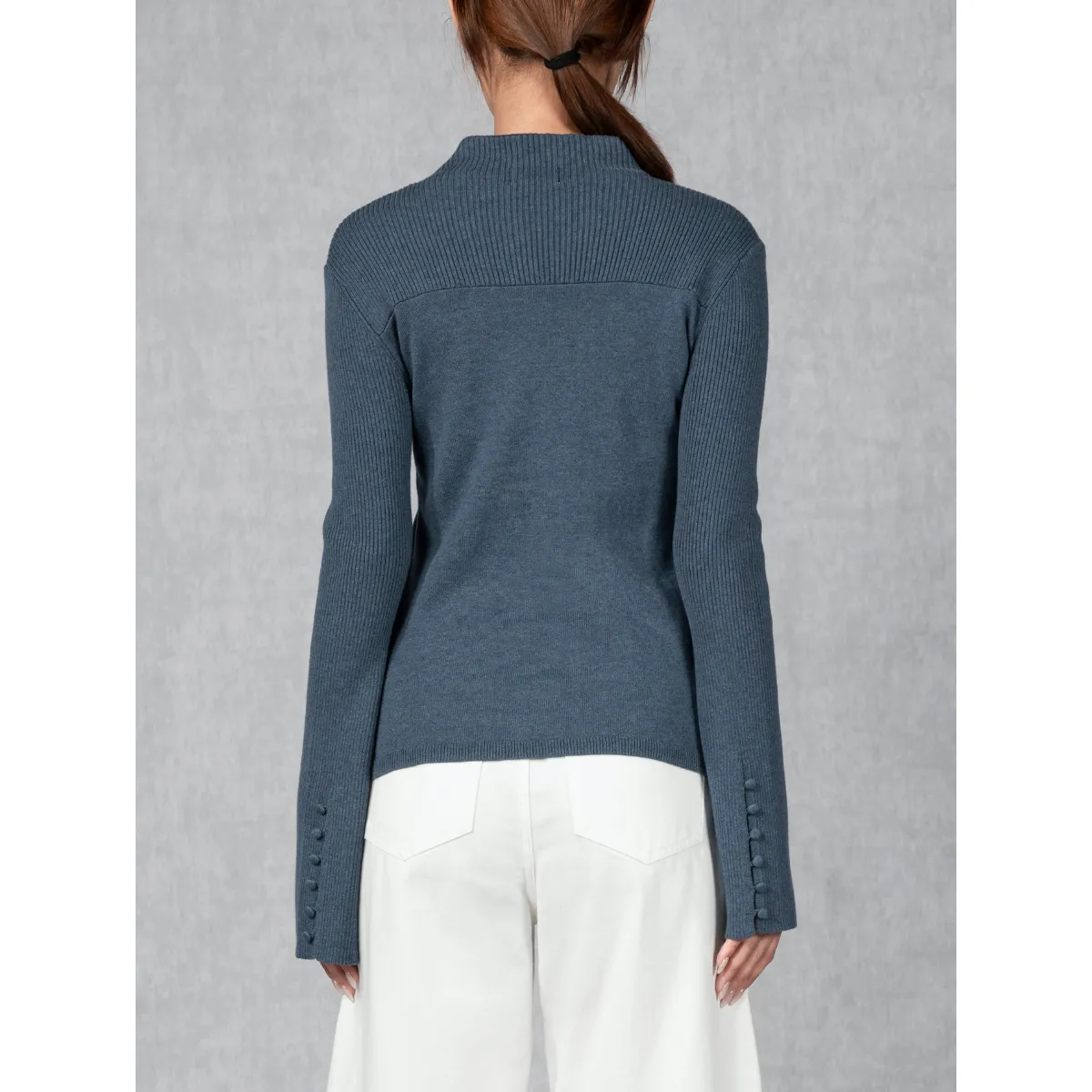 Bellsleeve Rib Knit Blue Jeans