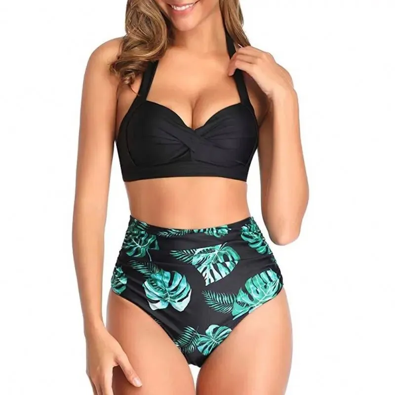 Bikini Set Ruched Swimwear Women Print Swimsuit Push Up High Waist Bikinis Plus Size Bathing Suit Beachwear