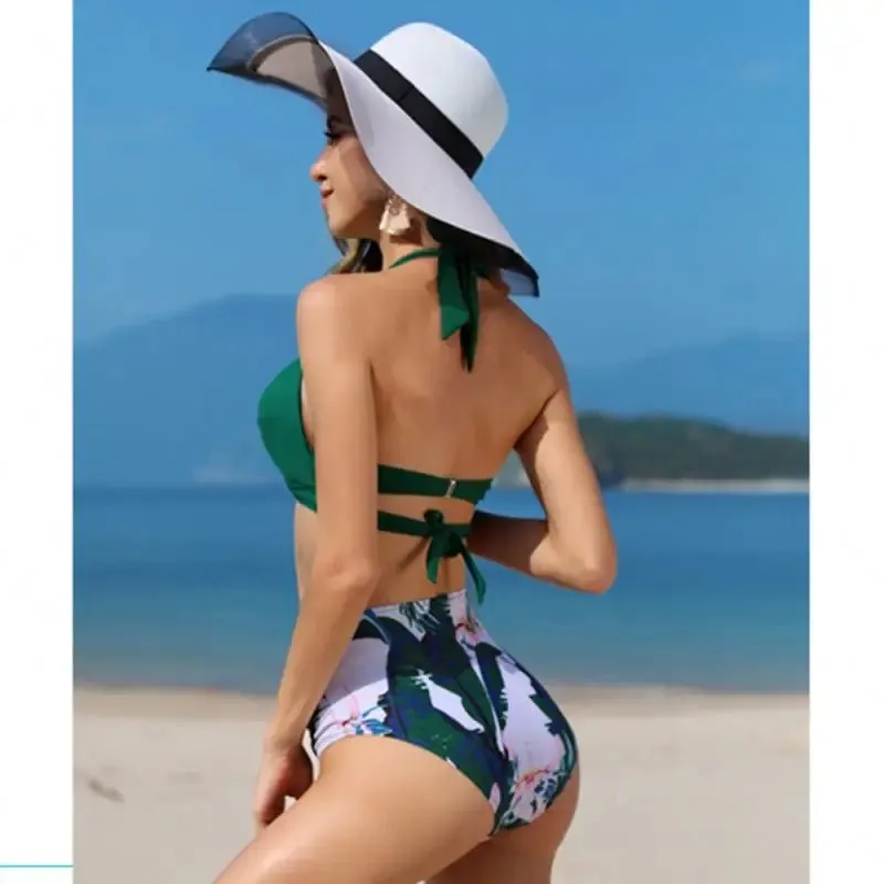 Bikini Set Ruched Swimwear Women Print Swimsuit Push Up High Waist Bikinis Plus Size Bathing Suit Beachwear