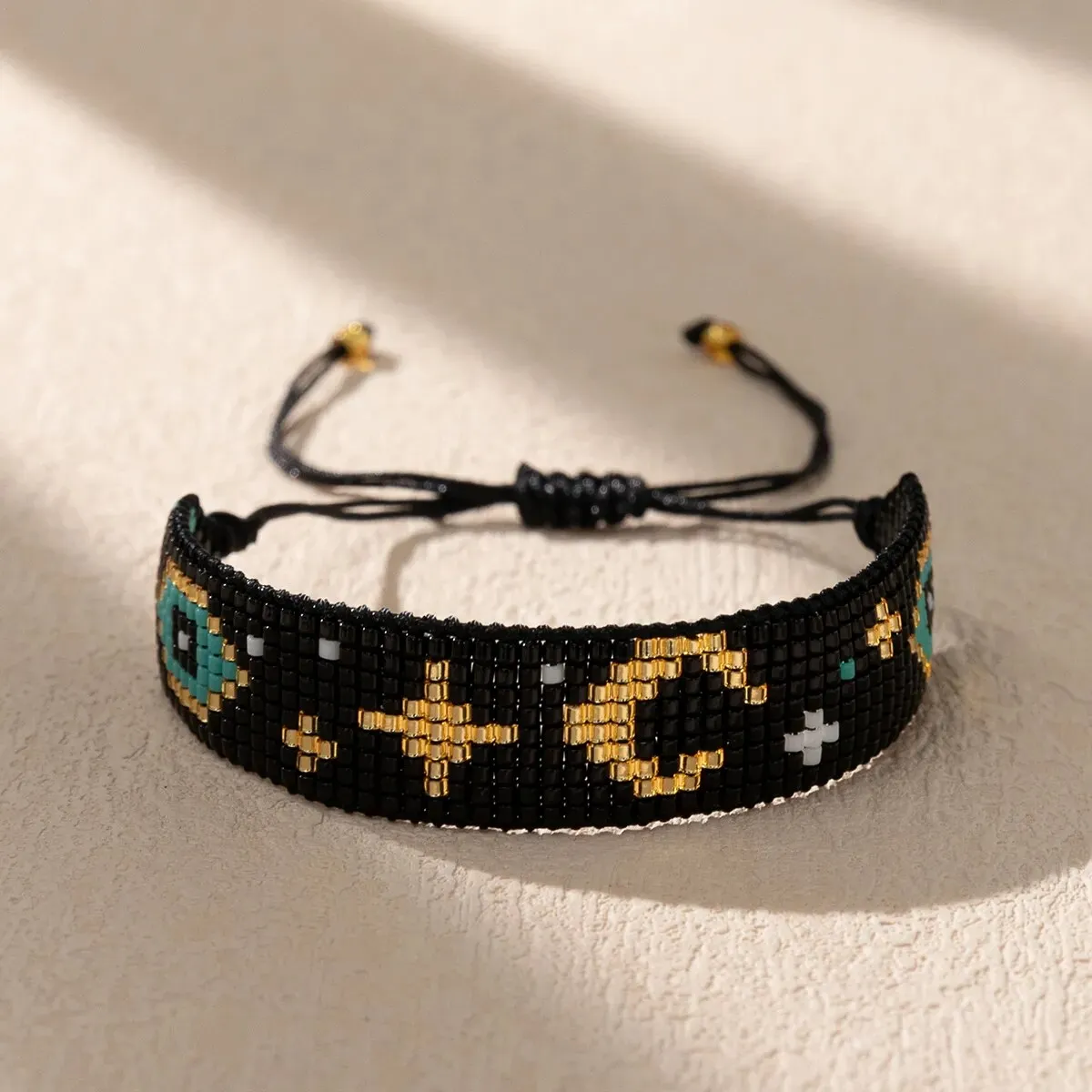 Black Blue Evil Eye Handmade Beads Adjustable Bracelet for Men Women