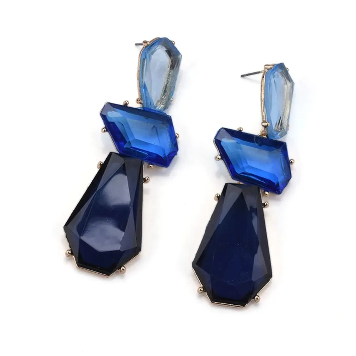 Black Blue White 18K Gold Cubic Zirconia Crystal Cut Anti Tarnish Dangler Drop Earring For Women