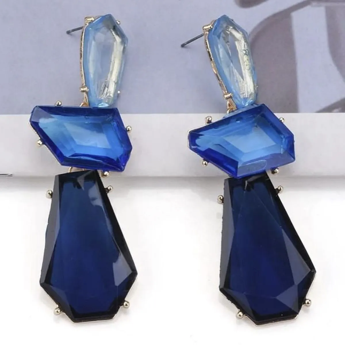 Black Blue White 18K Gold Cubic Zirconia Crystal Cut Anti Tarnish Dangler Drop Earring For Women