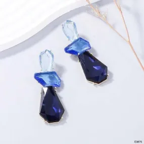 Black Blue White 18K Gold Cubic Zirconia Crystal Cut Anti Tarnish Dangler Drop Earring For Women