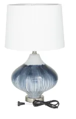 BLUE GLASS GOURD STYLE BASE TABLE LAMP WITH DRUM SHADE