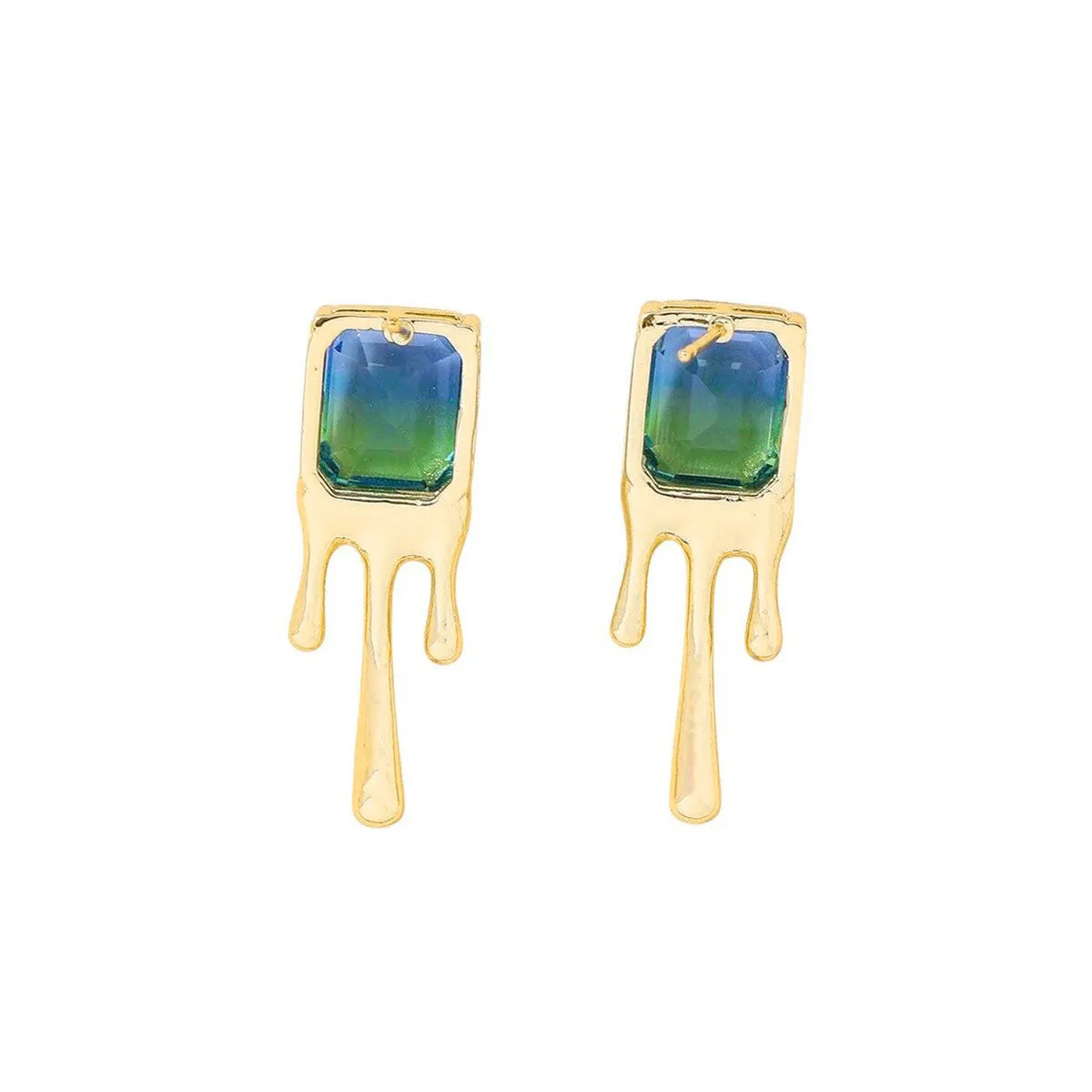 Blue Green Crystal 18K Frosted Gold Stud Earring Pair for Women