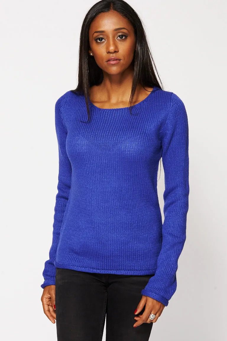 Blue Knit Pullover Sweater