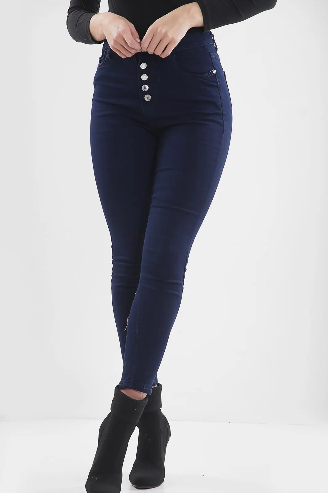 Blue Ladies High Waisted Multi buttons jeans