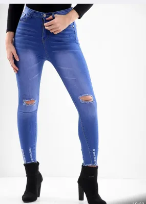 BLUE LADIES KNEE CUT Ladies High waisted jeans