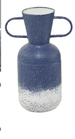 BLUE METAL VASE WITH HANDLES