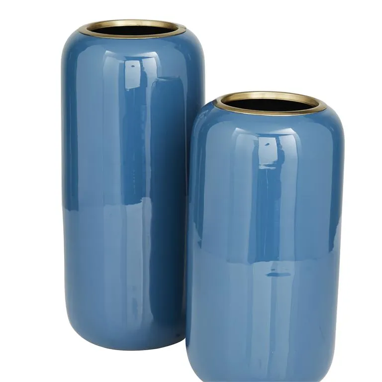 BLUE METAL VASE,