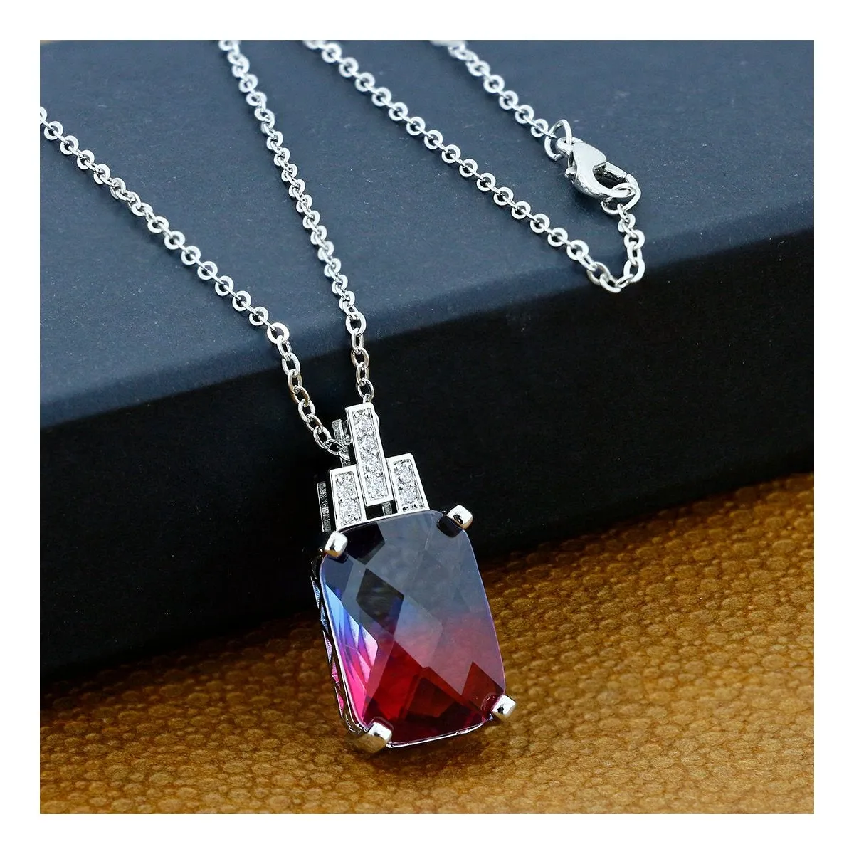 Blue Purple Pink Magenta Austrian Crystal Slider Pendant Necklace For Women