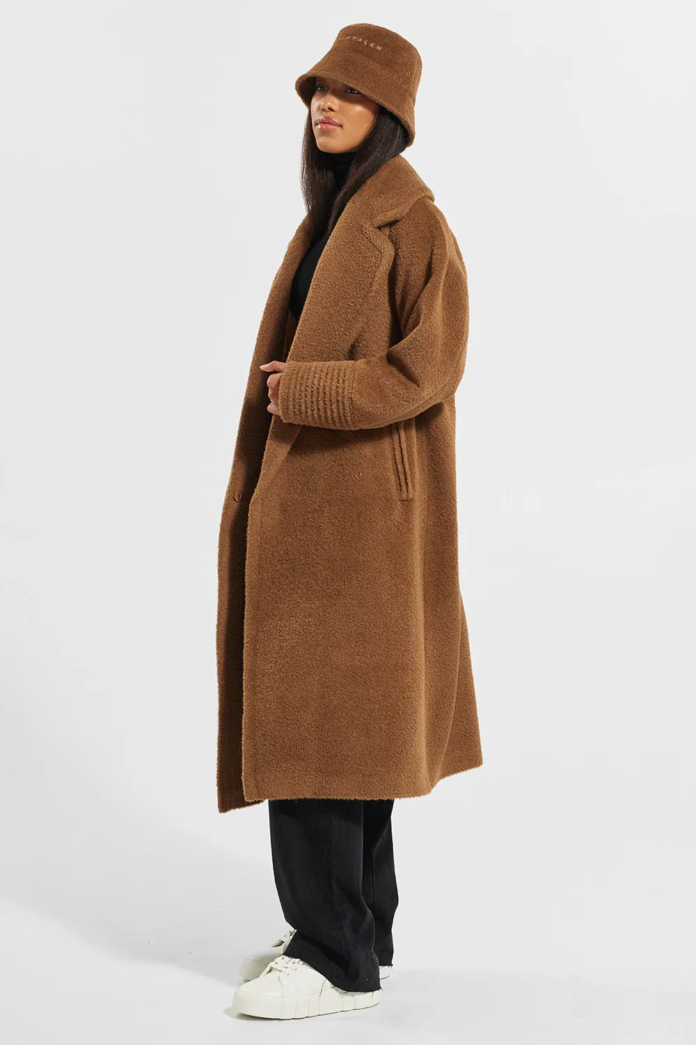 Bouclé Alpaca Long Oversized Notched Collar Coat