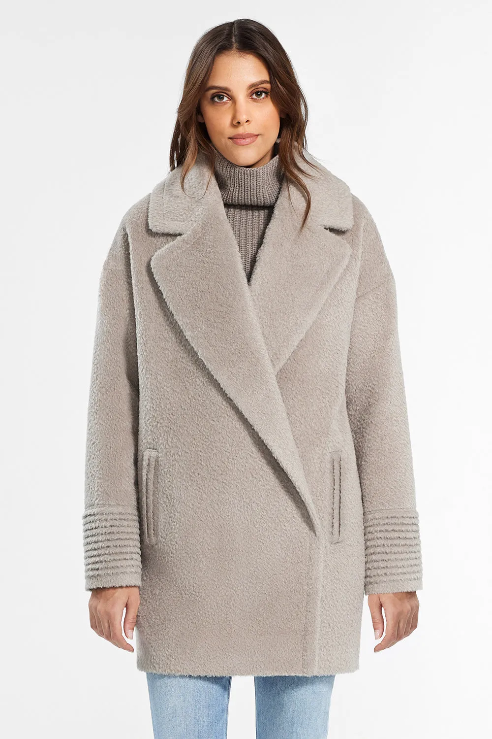 Bouclé Alpaca Mid Length Oversized Notched Collar Coat