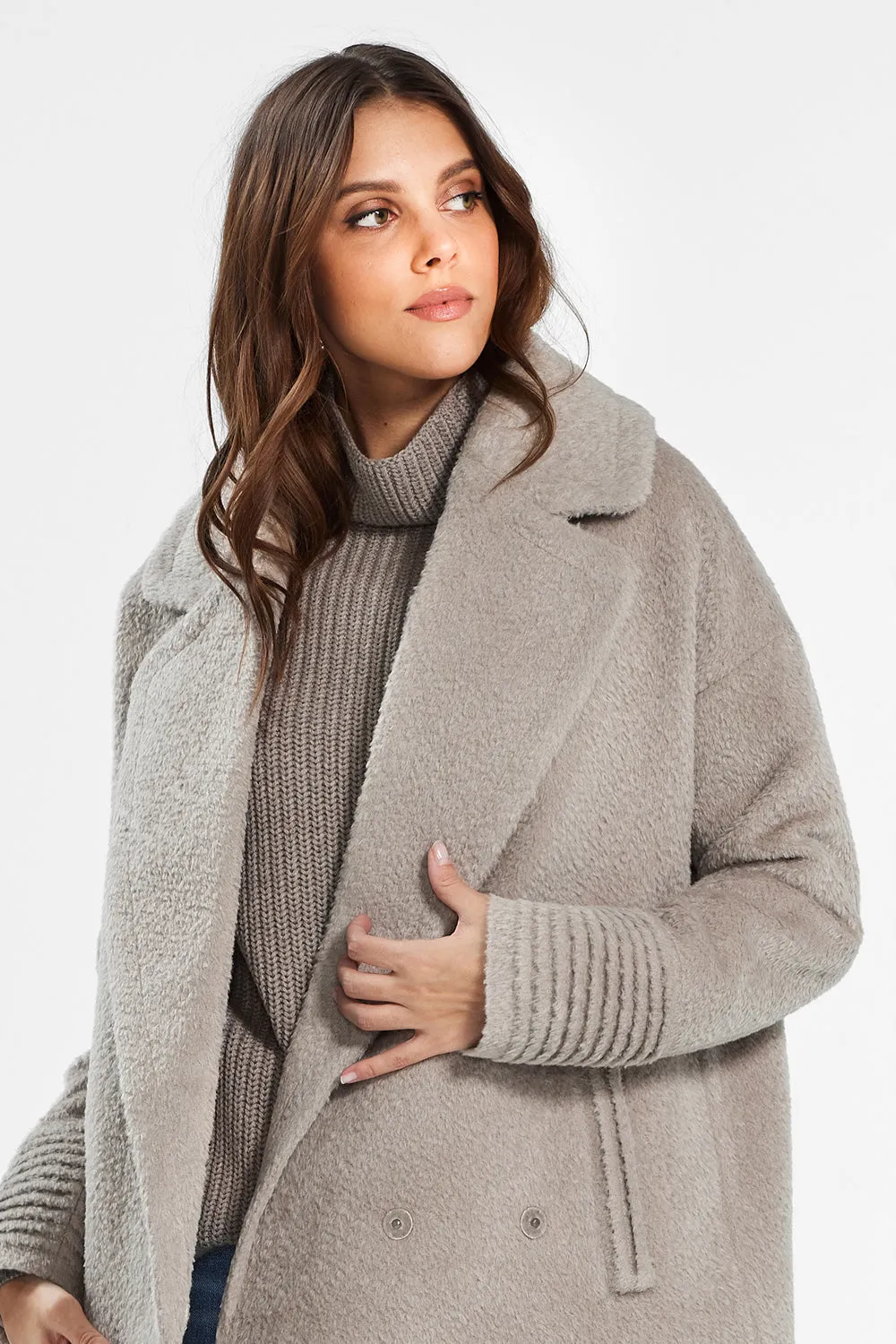 Bouclé Alpaca Mid Length Oversized Notched Collar Coat