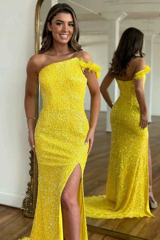 Bright Yellow Sequins Long Prom Dress Evening Party Dress,DP1241