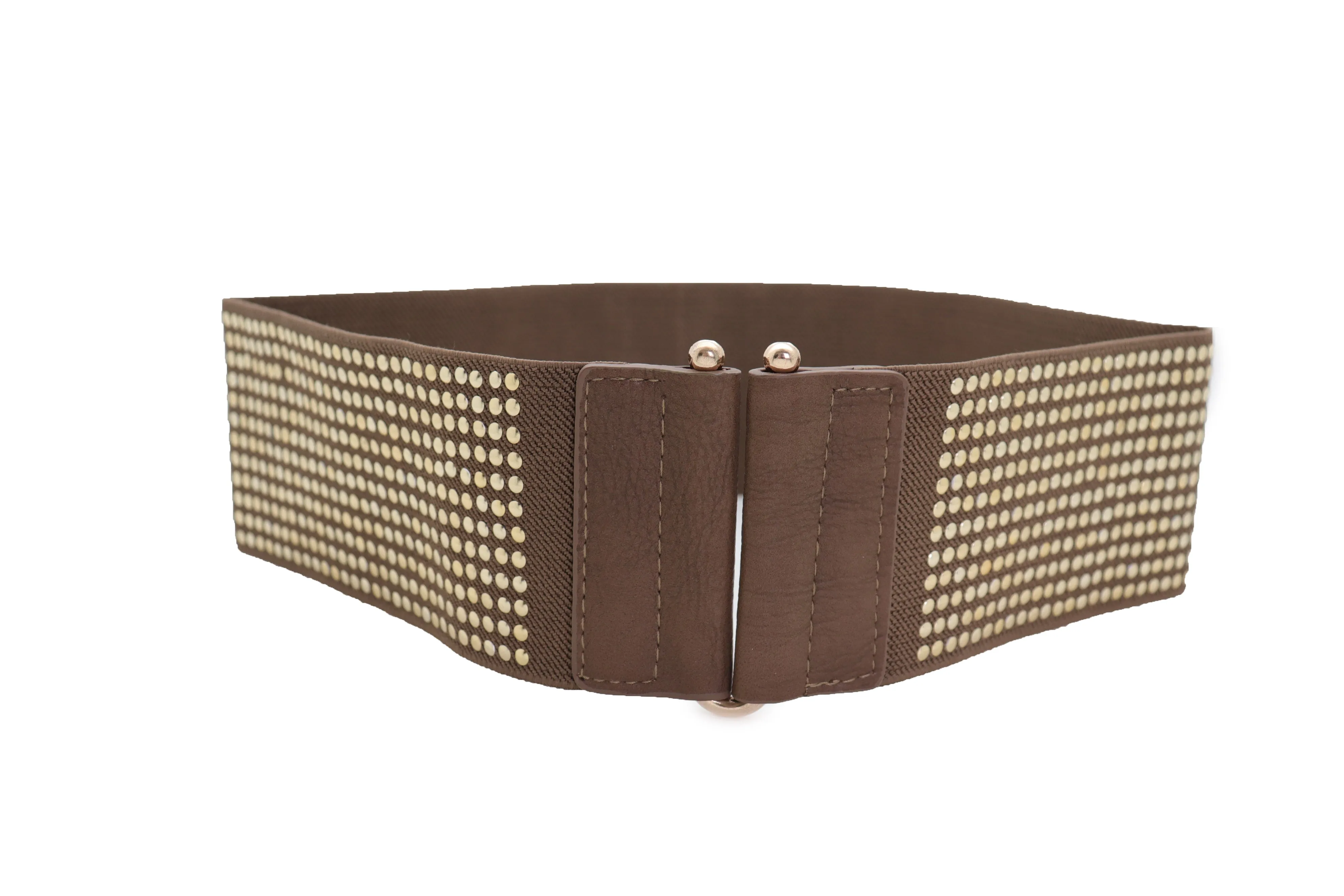 Brown Elastic Waistband Fashion Belt High Waist Hip Metal Dots Size S M