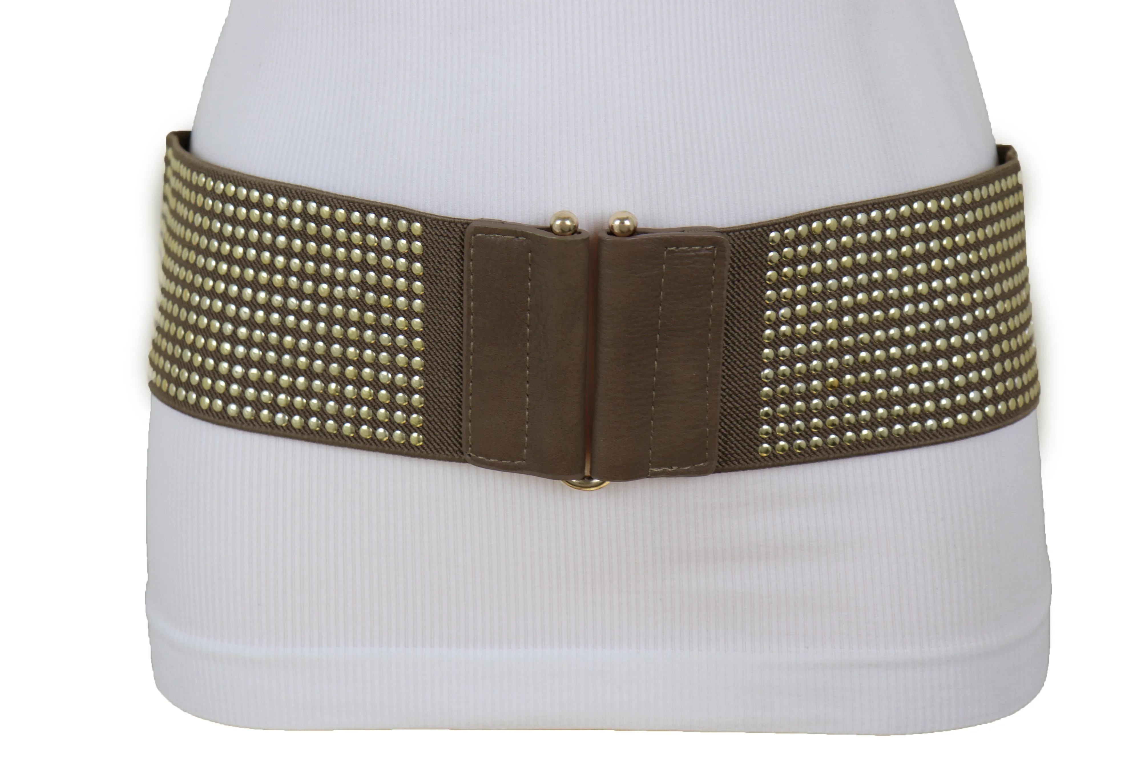 Brown Elastic Waistband Fashion Belt High Waist Hip Metal Dots Size S M