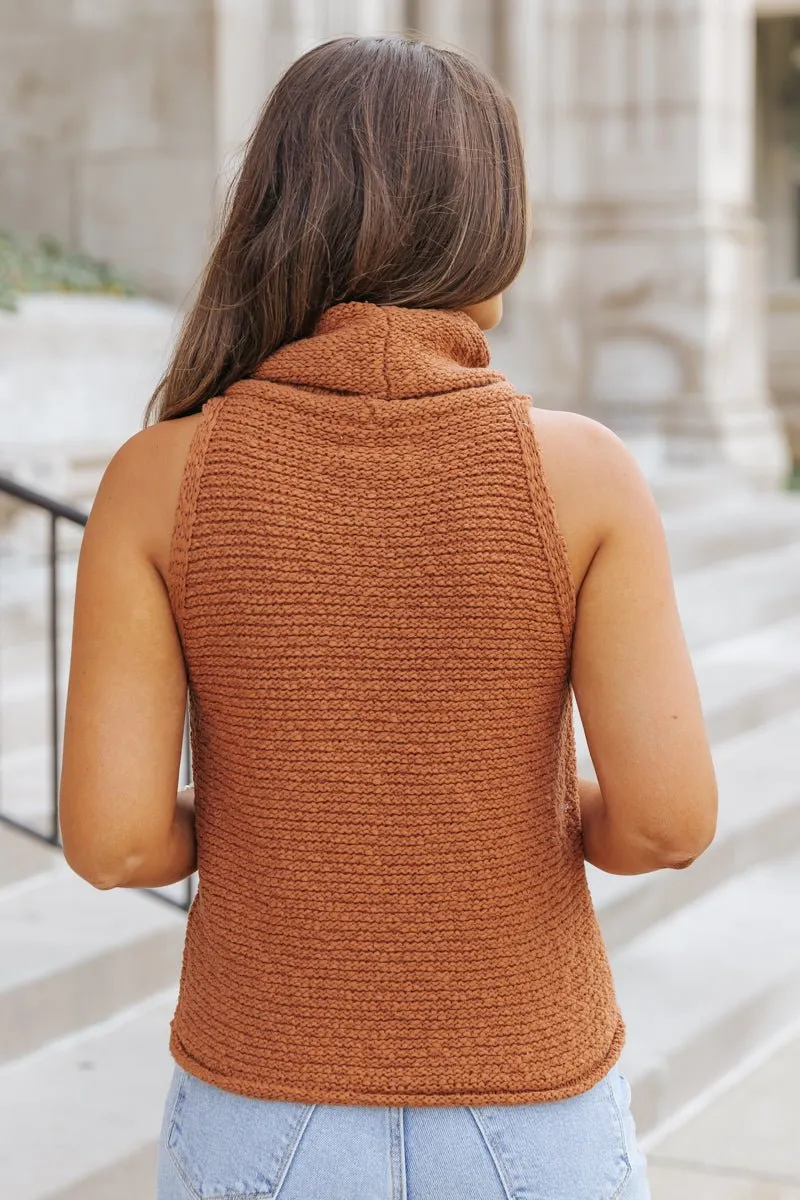 Camel Turtleneck Sweater Vest