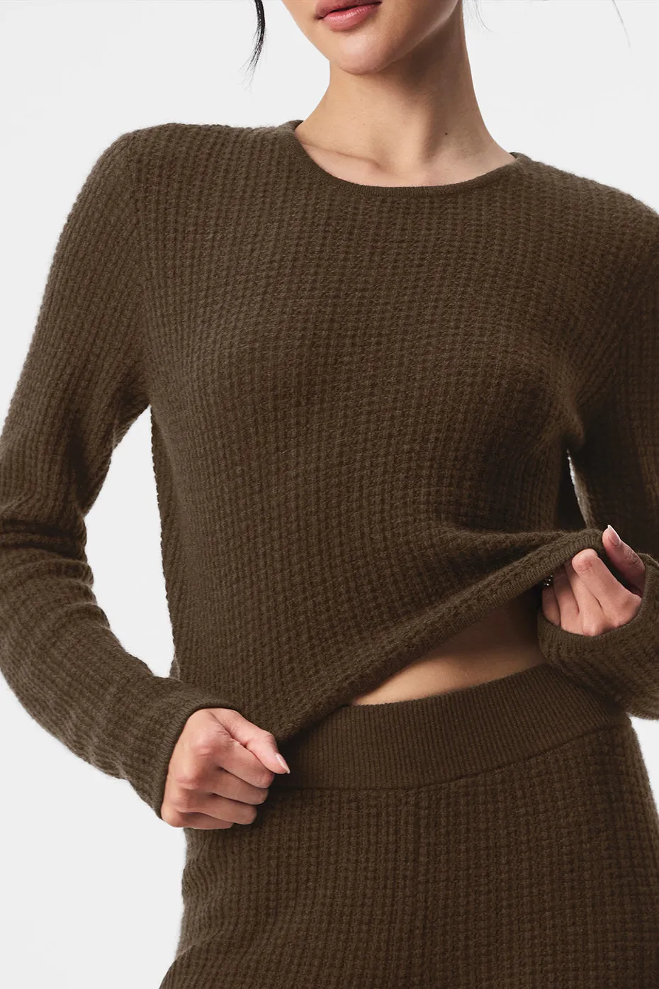 Cashmere Plush Waffle Cropped Long Sleeve - Espresso