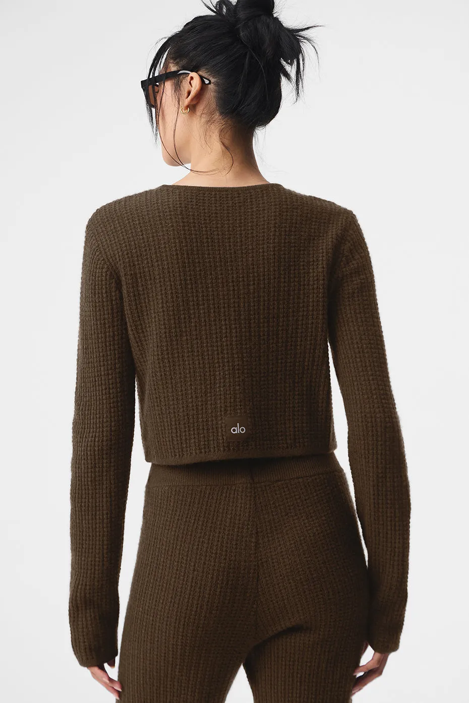 Cashmere Plush Waffle Cropped Long Sleeve - Espresso