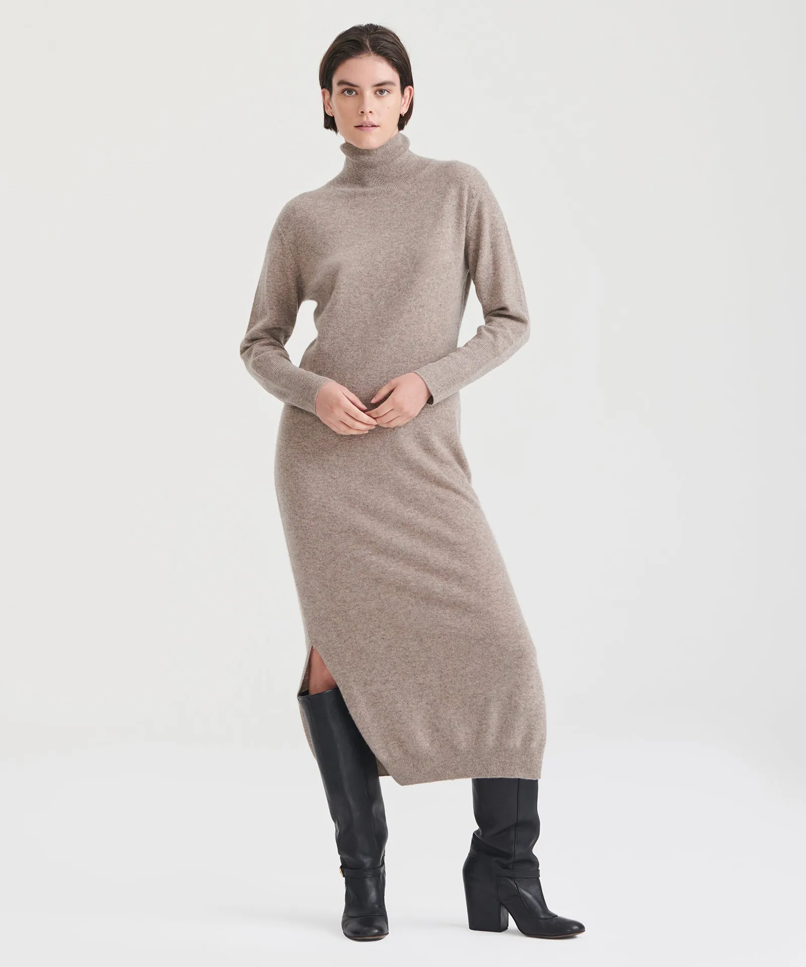 Cashmere Turtleneck Dress with Slits