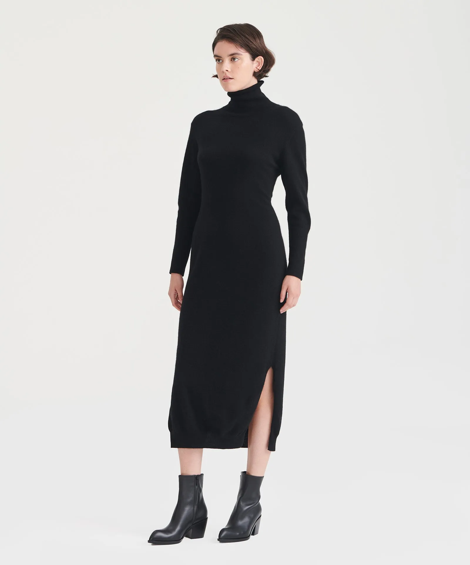 Cashmere Turtleneck Dress with Slits