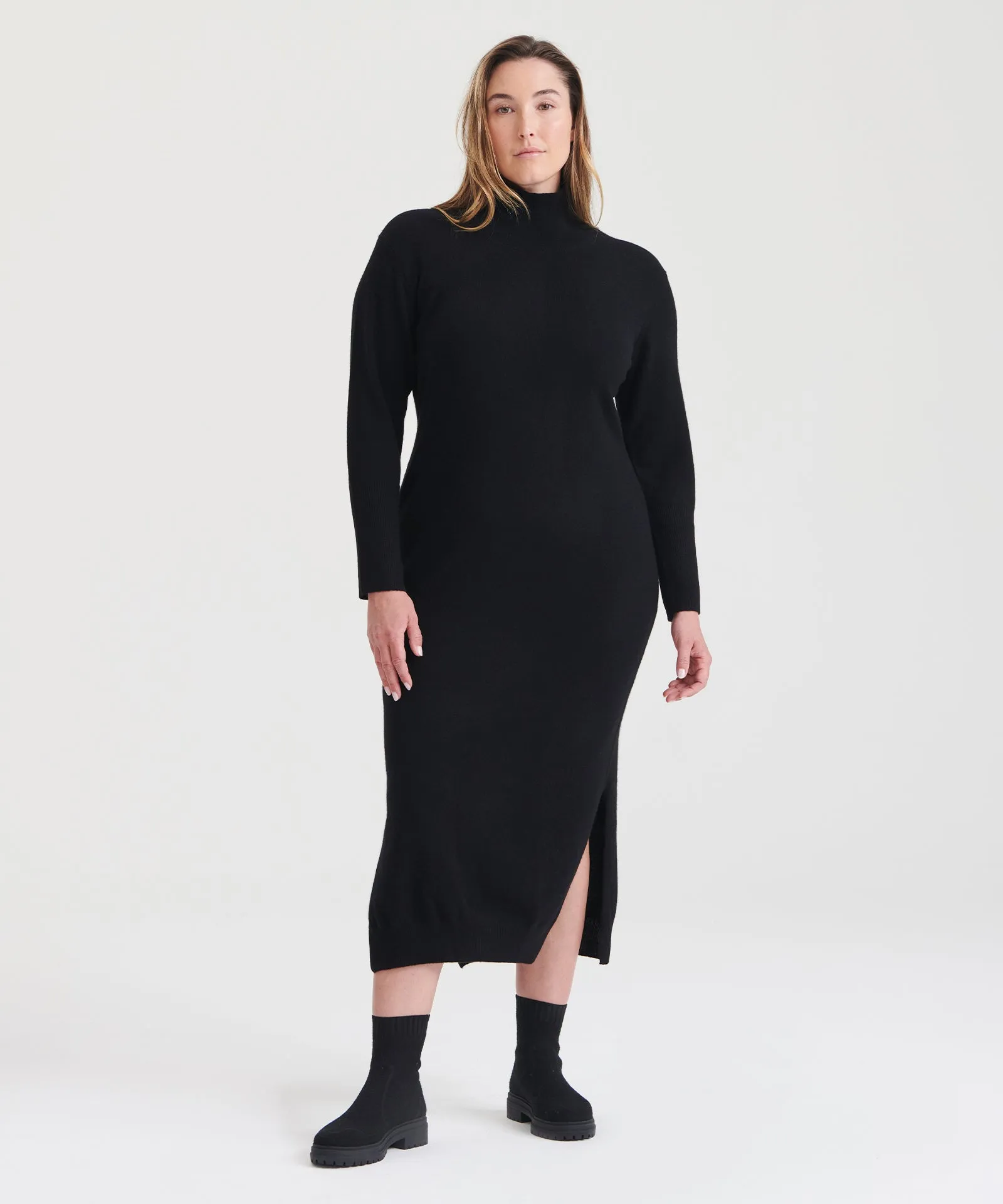 Cashmere Turtleneck Dress with Slits