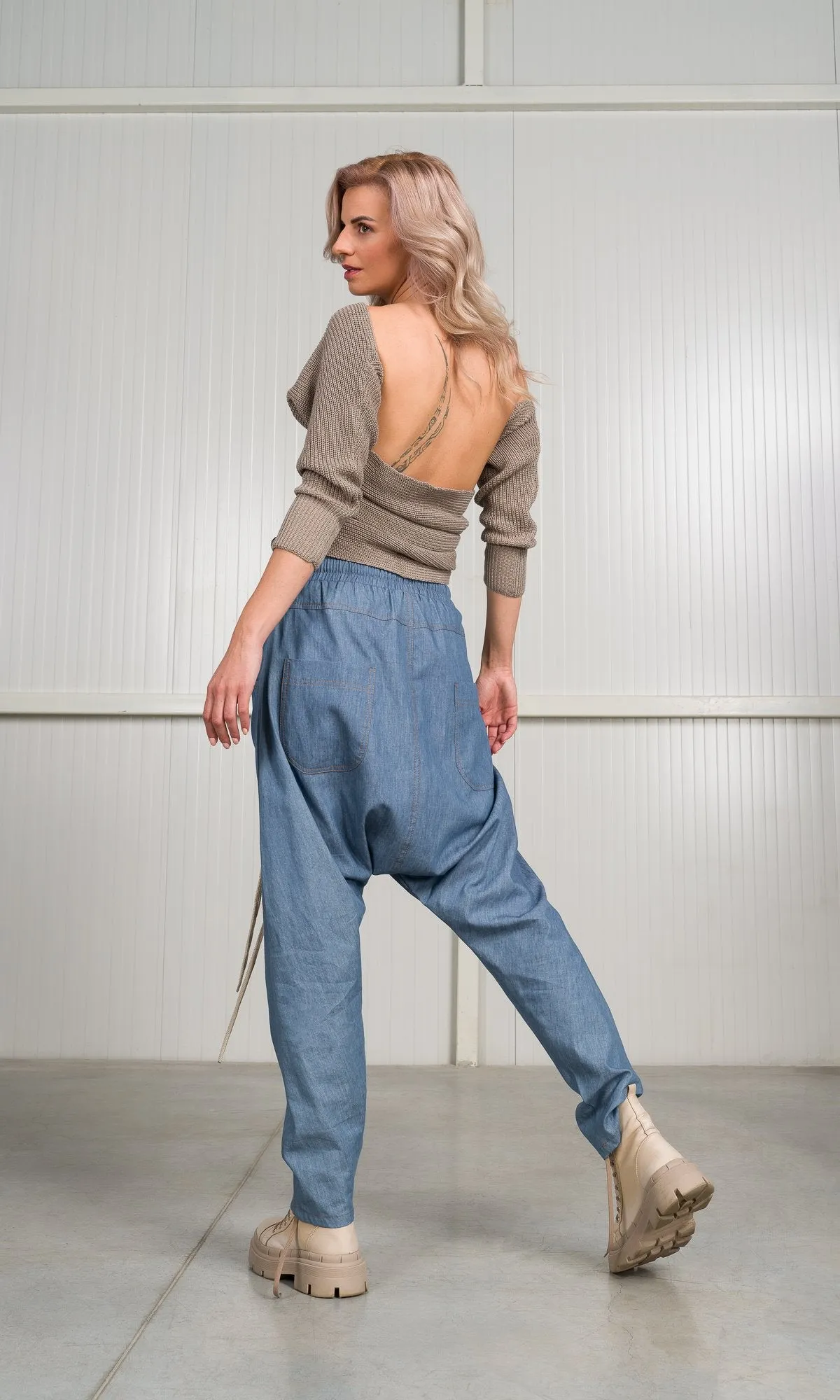 Chambray Pants with Seam Details