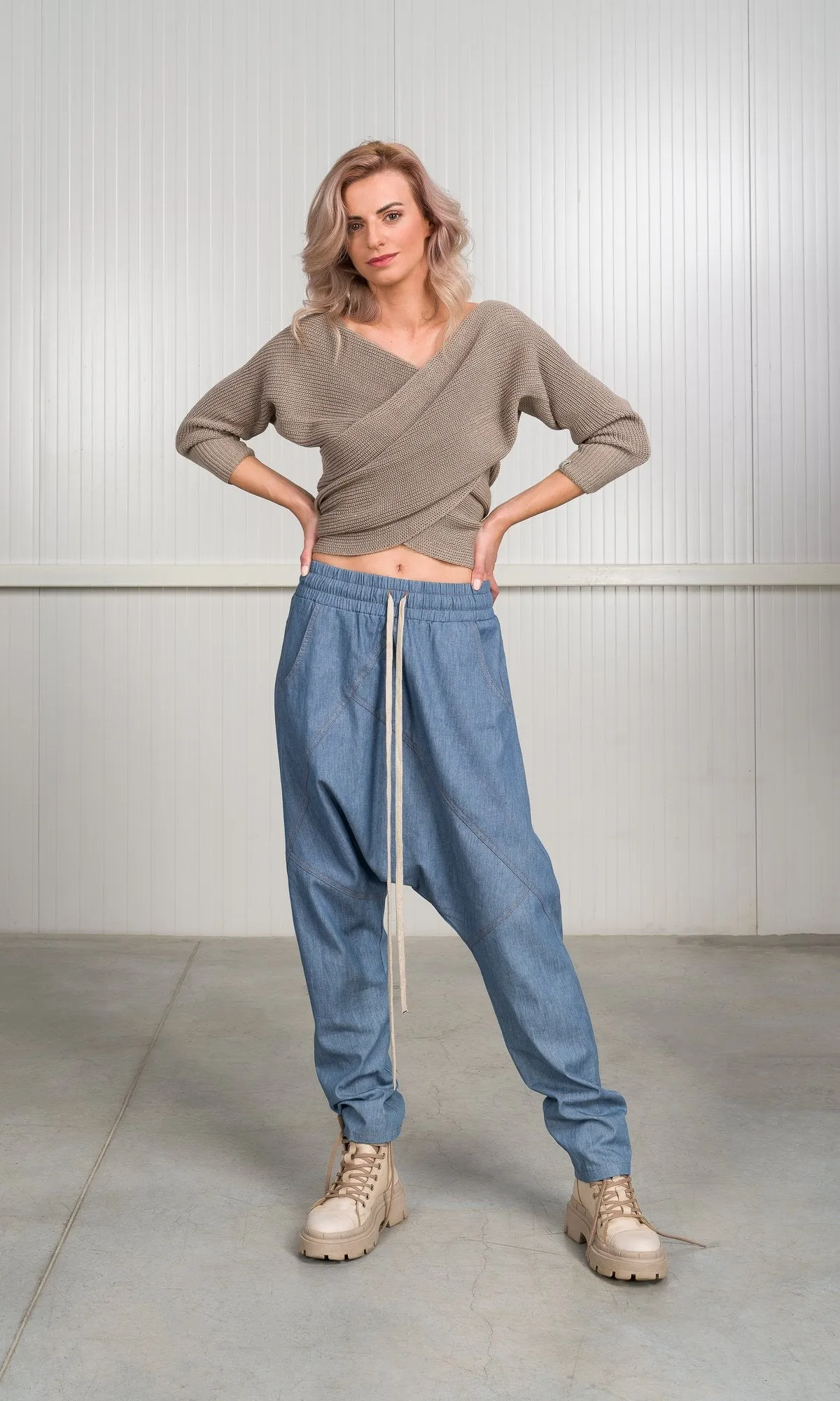 Chambray Pants with Seam Details